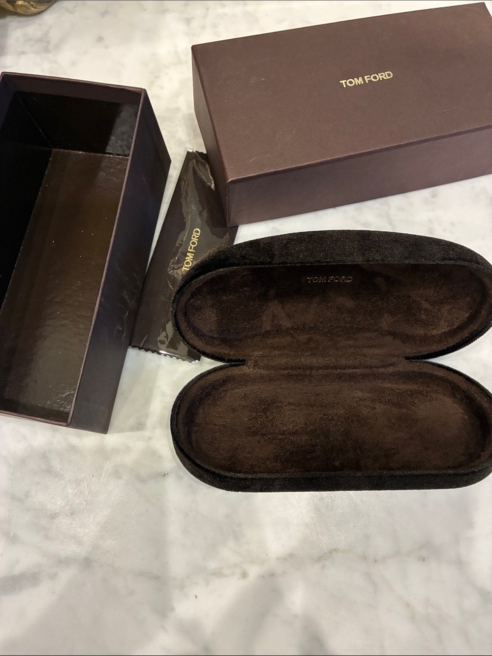 Tom Ford Brown Velvet Sunglasses Case with Branded Box and cleaner